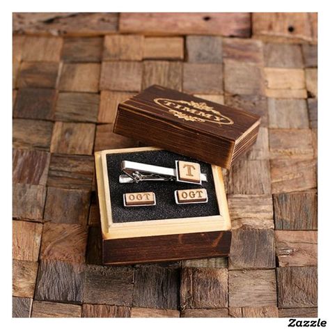 Rectangle Cufflinks Set with Monogram Tie Bar Engraved Money Clip, Bridesmaid Groomsmen Gifts, Wood Tie, Monogrammed Cufflinks, Groomsmen Gift Set, Personalised Wooden Gifts, Wood Monogram, Wood Gift Box, Engraved Cufflinks