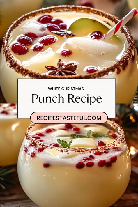 White Christmas Punch is a festive and refreshing holiday drink that’s perfect for parties and family gatherings. This creamy, lightly sweetened punch combines pineapple juice, ginger ale, and coconut milk with a scoop of vanilla ice cream for a frosty, indulgent treat. Topped with a sprinkle of shredded coconut and festive fruit like cranberries or pomegranate seeds, it’s a beautiful and delicious addition to your Christmas celebrations. White Christmas Punch, Ice Cream Punch, Cranberry Punch, Festive Holiday Drinks, Holiday Punch Recipe, Holiday Ice Cream, Christmas Ice Cream, White Cranberry Juice, Christmas Punch Recipes