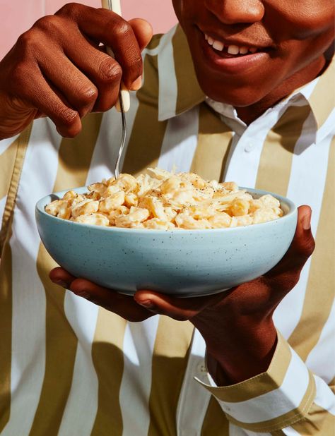 Photography by Wedge Studio of a man eating Brami pasta. Pasta Packaging Photography, Cereals Photography, Eating Cereal, Cereal Brands, Almond Breeze, Protein Pasta, Diet Culture, Food Ads, People Eating