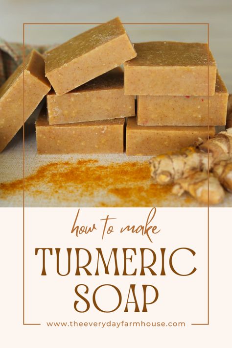 turmeric soap recipe Tumeric Soap Bars Diy, Turmeric Bar Soap Benefits, Turmeric Soap Bar Recipe, Turmeric Cold Process Soap Recipe, Diy Skin Lightening Soap, Turmeric Soap Recipe Cold Process, Homemade Turmeric Soap, Diy Turmeric Soap Recipe, Melt And Pour Tumeric Soap Recipes