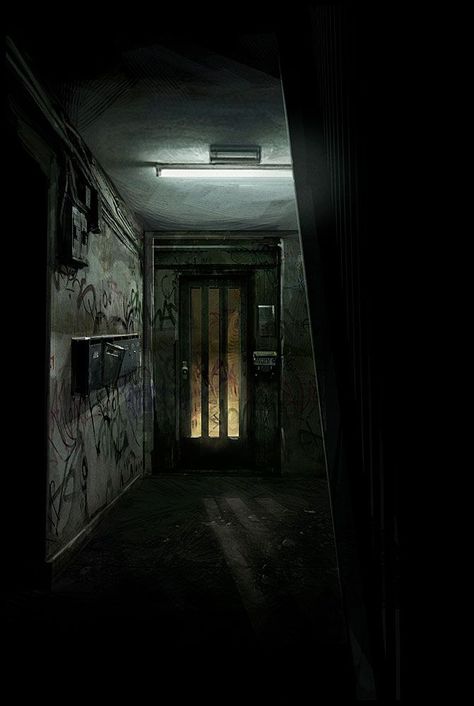 Inspo for Heath's apartment Dark Hallway, Creepy Pictures, Dark City, Story Setting, Post Apocalypse, Dark Places, Urban Fantasy, Story Inspiration, Abandoned Places