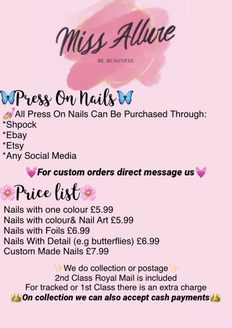 Press Ons, Foil Nails, Price List, Beautiful Nails, Press On Nails, Custom Orders, Nail Colors, Nail Art, Social Media