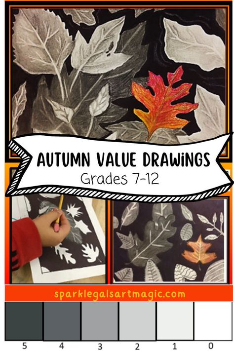 Value shaded leaf drawings Value Lessons In Art, Value Art Lesson Middle School, Fall Art Lessons Middle School, Middle School Thanksgiving Art Projects, Middle School Fall Art Projects, Fall Art Projects For Middle School, Value Art Projects, Shading Lesson, Fall Art Lessons