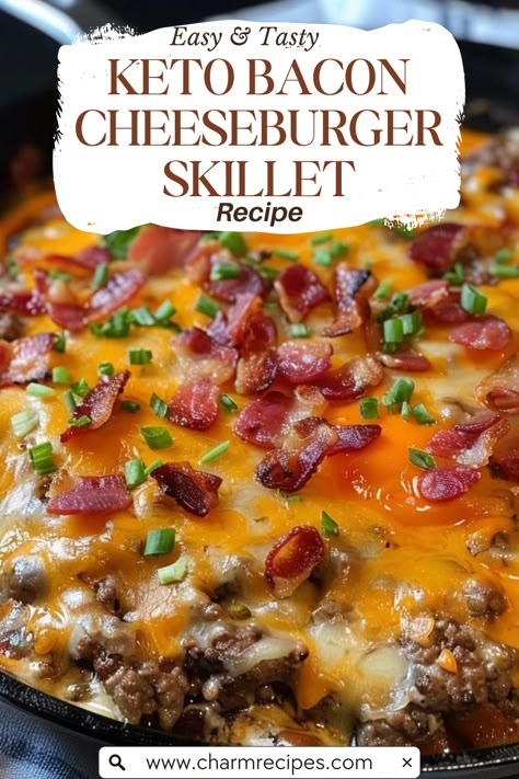 Embrace the flavors of a classic American cheeseburger without straying from your keto goals with this Keto Bacon Cheeseburger Skillet. This one-pan wonder combines the savory taste of ground beef, the smoky richness of bacon, and the gooey goodness of cheese, all while keeping carbs to a minimum. Perfect for a satisfying keto-friendly meal, this dish brings all the comfort and taste of a bacon cheeseburger in a form that fits your low-carb lifestyle. Whether you're a seasoned keto enthusiast or simply looking for a hearty and delicious meal, this skillet recipe is sure to impress. Bacon Keto Recipes Dinner, Ground Beef Healthy Recipes Low Carb, Low Carb Satisfying Meals, Ground Beef Recipes Carnivore Diet, Keto Stove Top Recipes, Low Carb Recipe With Ground Beef, Keto Ground Beef Recipe, Ground Beef Recipes For Dinner Keto, Carnivore Beef Recipes