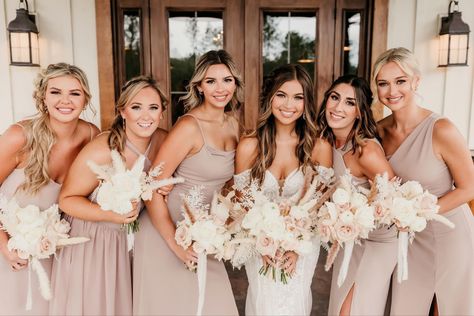 Taupe bridesmaid dresses. Luxe boho wedding style. Taupe Birdy Grey, Birdy Grey Bridesmaid Dresses, Birdy Grey Bridesmaid, Taupe Bridesmaid, Venue Pictures, Gallery Event, Taupe Bridesmaid Dresses, Luxe Boho, Bridesmaid Dresses Boho