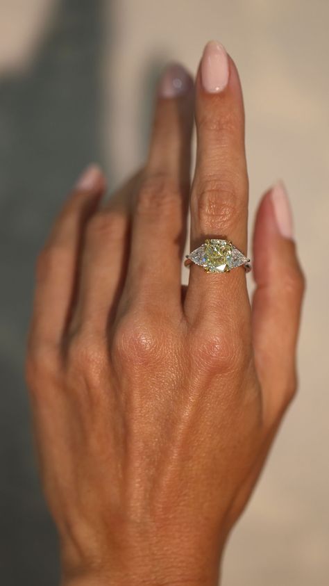 Faint Yellow Diamond Engagement Ring, Light Yellow Diamond Engagement Ring, Yellow Radiant Engagement Ring, Fancy Yellow Diamond Engagement Ring, Engagement Ring Nails, Engagement Rings Yellow Diamond, Yellow Stone Engagement Ring, Engagement Ring Yellow Diamond, Canary Engagement Ring