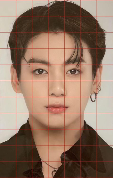 Bts junkook photo with grid for drawing for artists. Jungkook Anatomy Drawing, Kpop Drawings Tutorial, Kpop Drawing References, Jungkook Drawing Reference, Grid References Drawing, Grid Drawing Reference, Grid Drawing Portrait, Jungkook Portrait Drawing, How To Draw Jungkook