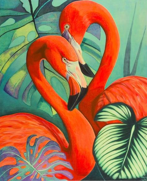 Flamingos Art Illustration, Flamingo Artwork, Tropical Artwork, Flamingo Pictures, Flamingo Painting, Diy Canvas Wall Art, Family Painting, Flamingo Art, Small Canvas Art