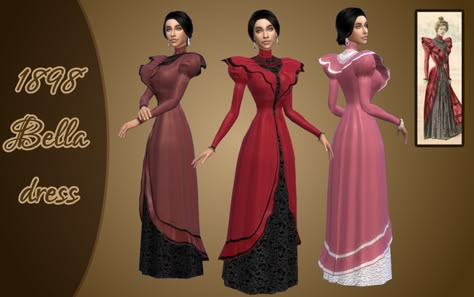 Vintage Simstress is creating TS4 vintage CC | Patreon Sims 4 1890s, Sims 4 Decades Challenge Cc, Sims 4 Victorian, Sims 4 Historical Cc, Bella Dresses, Sims 4 Historical, Sims 4 Decades Challenge, Kawaii Clothes Goth, Bella Dress