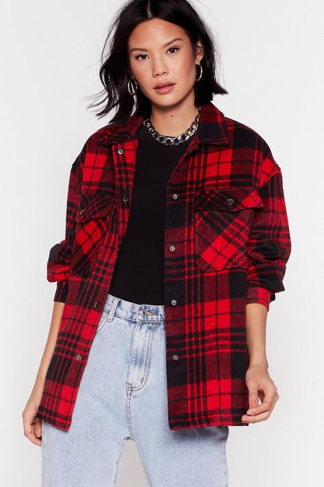 d82118376df344b0010f53909b961db3 Red Check Shirt Outfit Women, Red Checked Shirt Outfit, Check Shirt Outfit Women, Hp Outfit, Checked Shirt Outfit, Red Checked Shirt, Oversized Shacket, Oversized Outfit, Fashion Jackson