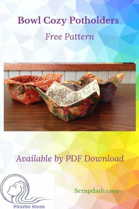 Free instructions for making a bowl potholder.  Use it to take hot items out of the microwave and put on the table. No more burned fingers! #quilts #quilting #quiltpatterns #scrapdash Cozy Bowls, Lunch Box Pattern, Bowl Cosy, Moon Quilt, Quilted Projects, Quilted Placemats, Thanksgiving Projects, Retreat Ideas, Sewing To Sell