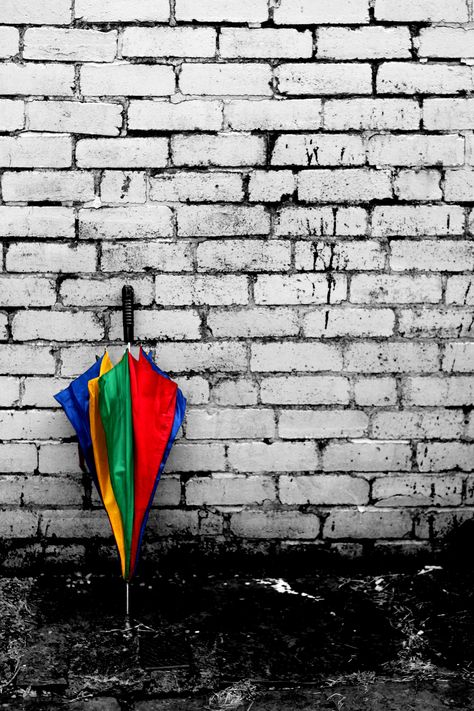 Selective Color Photos, Colourful Umbrella, Colourful Photography, Style Examples, Selective Color Photography, Rainbow Umbrella, Umbrella Photography, Color Splash Photo, Photography Assignments