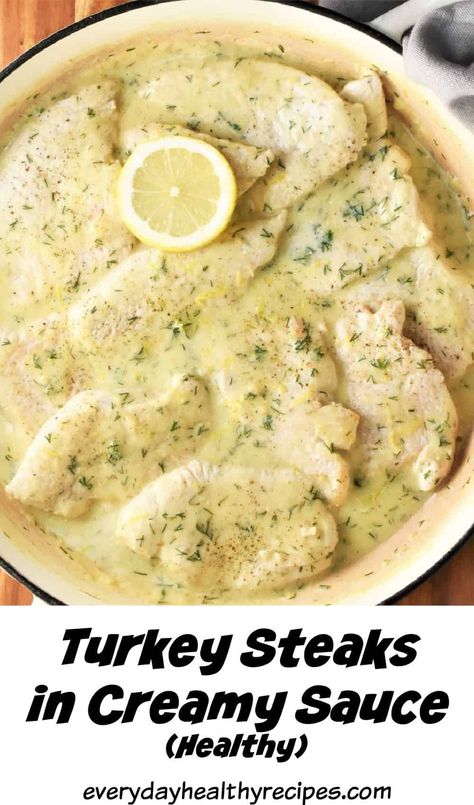 Turkey Steaks Recipes, Turkey Breast Cutlet Recipes, Sauce For Turkey, Turkey Steak Recipes, Turkey Steaks, Spinach Cream Sauce, Dill Cream Sauce, Turkey Sauce, Turkey Roulade