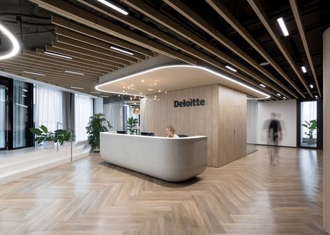 Deloitte Offices - Bratislava Info Desk Design, Front Office Design, Reception Office Design, Deloitte Office, Headquarters Office Design, Reception Office, Office Reception Design, Davis Furniture, Lobby Interior Design