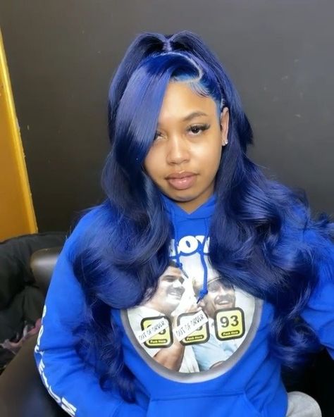 April Lace Wigs on Instagram: “Rate for this color 0-10 #hairinspo #laccewig #highponytail #hairrepost #lacegoal” Dark Blue Frontal Wig Install, Dark Blue Frontal Wig, Dark Blue Wig Install, Dark Blue Lace Front Wig, Blue Wig Install, Dark Blue Wig, Blue Lace Front Wig, Wig Installs, Frontal Wig Body Wave