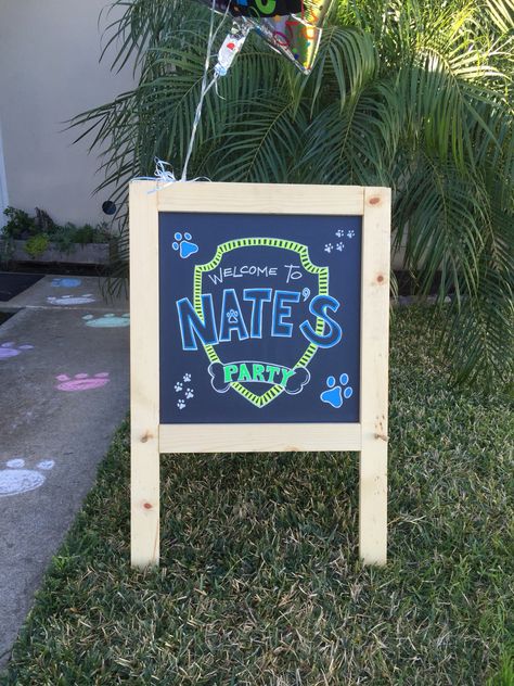 Paw Patrol Chalkboard Sign, Paw Patrol Signs For Party, Paw Patrol Name Tag, Paw Patrol Poster Birthday, All Paws On Deck Paw Patrol, Sky Paw Patrol, Welcome Board, Welcome Boards, Party Welcome Sign