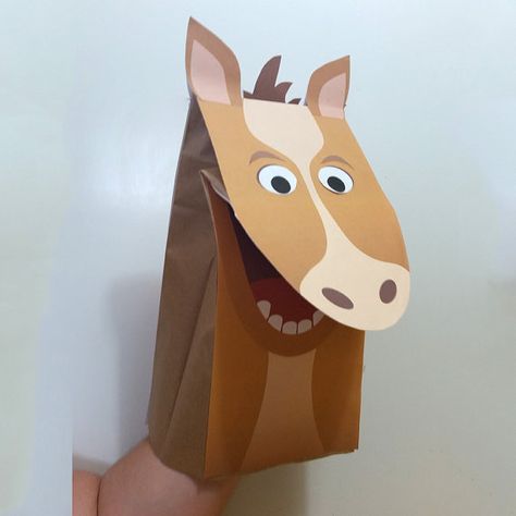 Horse Paper Bag Puppet FULL COLOR Downloadable PDF by PuppetPets Horse Puppet Craft, Wild West Crafts, Camping Craft, Bag Puppet, Brown Paper Lunch Bags, Puppets For Kids, Paper Bag Crafts, Paper Bag Puppets, Class Activity