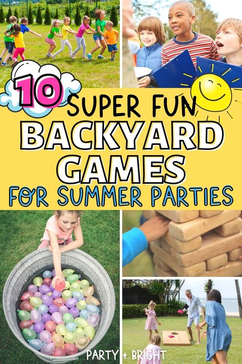 Fun Backyard Birthday Party Ideas, Diy Outdoor Birthday Party Games, Outdoor Games For Birthday Party, Backyard Water Birthday Party For Kids, Fun Outdoor Birthday Party Games, Kids Backyard Birthday Party Ideas, Kids Backyard Party Games, Easy Backyard Birthday Party Ideas, Summer Party For Kids Ideas