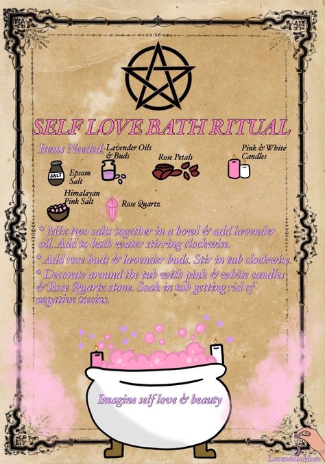 lavendulamoon — A great way to feel your own power and self worth... Self Love Bath, Witchcraft Spells For Beginners, Spells For Beginners, Magia Das Ervas, Wiccan Magic, Magic Spell Book, Witch Spirituality, Grimoire Book, Wiccan Witch