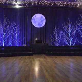 Stage design for Rogers and Hammerstein, Some Enchanted Evening. Church Stage Decor, Enchanted Forest Prom, Christmas Stage Design, Moon Stages, Christmas Stage, Stage Props, Christmas Program, Christmas Party Themes, Prom Decor