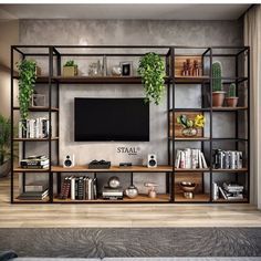 Koti Diy, Industrial Livingroom, Metal Furniture Design, Living Room Tv, Home Room Design, 인테리어 디자인, Entertainment Center, House Rooms, Home Decor Furniture