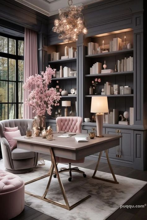 Girly Home Office Ideas: Create a Chic Workspace - Puqqu Feminine Home Office Classy, Pink And Green Decor, Girly Home Office Ideas, Girly Home Office, Feminine Home Office, Girly Home, Chic Workspace, Feminine Home, Elegant Home Office