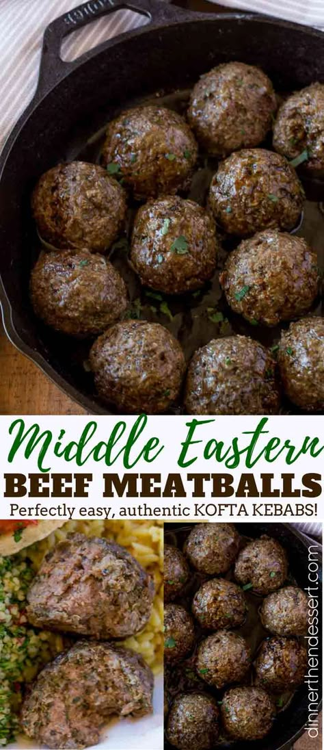 Middle Eastern Meatballs (Kofta Kebabs) made in 15 minutes with authentic middle eastern spices, just like the ground beef kebab you love at restaurants. #kofta #mediterraneanfood #meatballs #dinnerthendessert Middle Eastern Meatballs, Beef Kebab, Beef Kofta, Postpartum Meals, Kofta Recipe, Middle East Food, Middle East Recipes, Doner Kebab, Middle Eastern Dishes