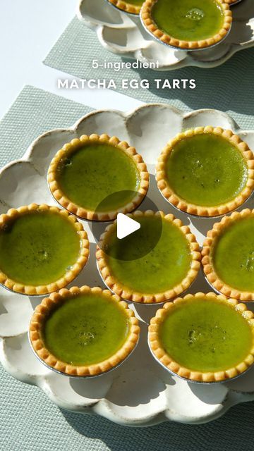 BRENDA | Toronto Foodie & Recipes on Instagram: "Matcha Hong Kong Egg Tarts 💚  Since my grandma perfected her egg tart recipe, I thought why not change up the flavour with matcha!   • 4 medium eggs • 118g sugar • 228g warm water (to dissolve the sugar well and reserve 2 tbsp for whisking the matcha) • 2tsp match powder  • frozen tart shells  Bake at 375F for 15mins (should still have a slight jiggle in the centre). Turn off the oven and open the door to leave a slight gap. We want to start cooling the egg tarts but still allow just enough heat to finish baking the centre without overcooking them! This leaves a very nice silky centre.  What are you baking this summer ☺️  #eggtarts #eggtartrecipe #蛋撻 #hkfood #easyrecipe #recipe" Matcha Custard Pie, Chinese Egg Tarts, Hongkong Egg Tart Recipe, Chinese Egg Custard Tart Recipe, Chinese Egg Tart Recipe Hong Kong, Frozen Tart Shells, Hong Kong Egg Tart, Egg Tart Recipe, Dinner Pies