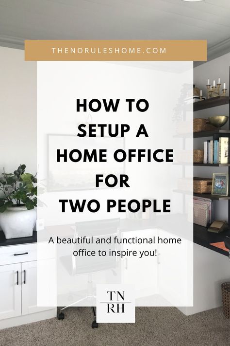 A super functional and beautiful home office for couples working from home. #workfromhome #homeoffice Duo Home Office Ideas, Sharing Home Office With Husband, Home Office For 2 Ideas, Desks For Two People Work Spaces, Home Office For Husband And Wife, Husband And Wife Home Office Ideas, Small Home Offices For Two, Home Office Space For Two, Home Office For 2 Layout