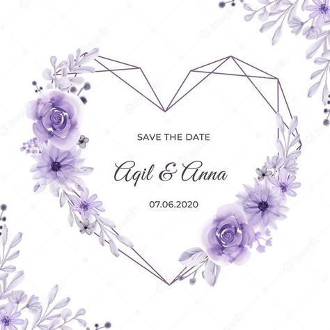 Premium Vector | Geometric love shape with beautiful purple flower frame Purple Flower Frame, Purple Wedding Card, Wedding Frame Gift, Yellow Rose Flower, Watercolor Flower Background, Flower Graphic Design, Wreath Frame, Purple Wedding Invitations, Wedding Invitation Card Design