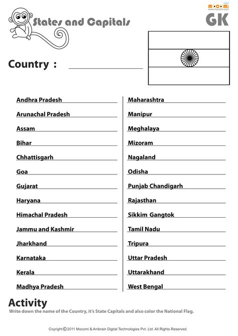 Indian State And Their Capitals Worksheet - #English worksheet for kids. For more #EnglishWorksheets and #Activities for #kids, visit: http://mocomi.com/learn/english/worksheets/ Sst Worksheets For Class 4, Indian States And Capitals, State Capitals Quiz, Evs Worksheet, Peplum Sharara, States Capitals, General Knowledge For Kids, Map Quiz, India Gk