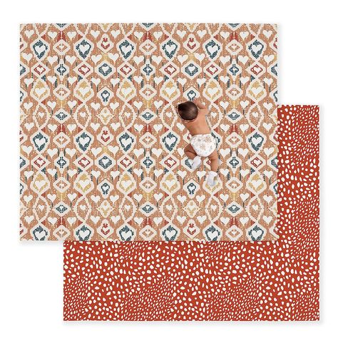 JumpOff Jo - Large Waterproof Foam Padded Play Mat for Infants, Babies, Toddlers, Play Pens & Tummy Time, Foldable Activity Mat, 70 in. x 59 in. - Boho Hearts Nursery Playmat, Playmats For Babies, Baby Play Area, Foam Play Mat, Baby Floor Mat, Padded Play Mat, Spilled Milk, Waterproof Rug, Comfortable Space