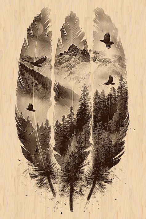 NWBDigital - Etsy Nature Inspired Art, Native Tattoos, Eagle Feathers, Feather Tattoo, Feather Art, Elegant Tattoos, Nature Tattoos, Feather Design, Tattoo Design Drawings