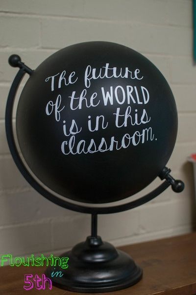 Classroom decor classroom quote The Future of the World is in this classroom globe art Classroom Shelf Decor, Classroom Chalkboard Ideas, Globe Quotes, History Classroom Decorations, Chalkboard Theme, Decor Classroom, Classroom Quotes, Globe Art, 5th Grade Classroom