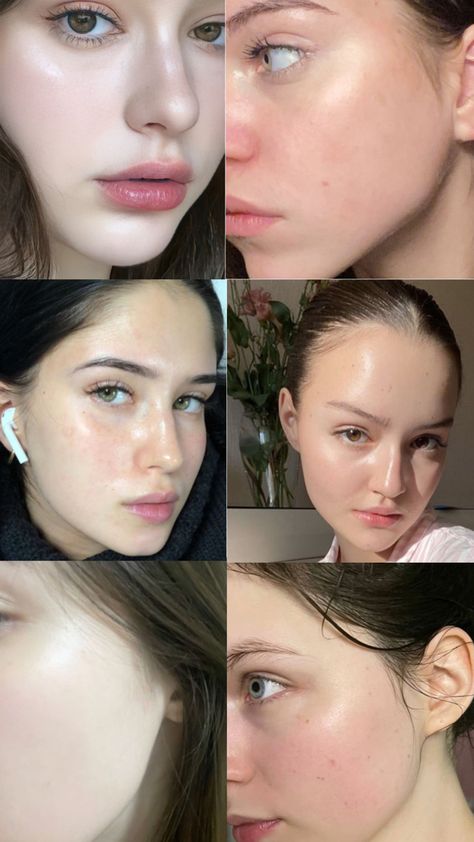 Vision board with six pictures. Six photos of girls with clear skin and dark brown or black hair. Inspiration for clear skin. To manifest clear skin. Vision Board Clear Skin, Clear Skin Vision Board, Skin Vision Board, Dark Hair Girl, Clear Skin Aesthetic, Brown Hair Girl, Skin Aesthetic, Beautiful Glowing Skin, Facial Aesthetics