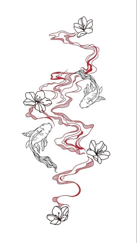 Red Ink Tattoo Ideas Female, Female Spine Tattoos Design, Creative Spine Tattoos, Picies Zodiac Tattoo Ideas, Flower Back Tattoos, Spine Tattoo Ideas Female, Pez Koi Tattoo, Red Flower Tattoos, Japanese Tattoo Women