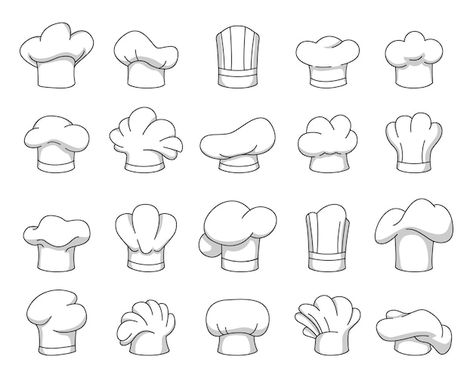 Vector cartoon chefs hats professional c... | Premium Vector #Freepik #vector #italian-chef #chef-illustration #bakery-chef #chef Chef Illustration Drawing, Chef Hat Drawing, Kitchen Uniform, Chef Illustration, Bakers Hat, Bakery Icon, Plate Drawing, Cartoon Chef, Premium Vector Cartoon