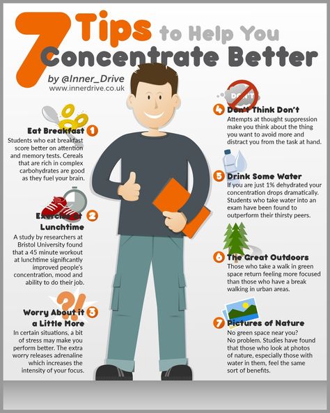 7 Tips to Help You Concentrate Better Concentration Activities, Mind Training, Studie Hacks, Acting Lessons, Increase Memory, Effective Study Tips, Exams Tips, Study Techniques, Info Graphic