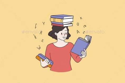 Smart Girl Reading Books Preparing for Exam by Drawlab19 | GraphicRiver Exam Drawing, Work Cartoons, Girl Reading Book, Smart Girl, Notice Board, Girls Clips, Diy Wall Art Decor, Student Girl, Character References