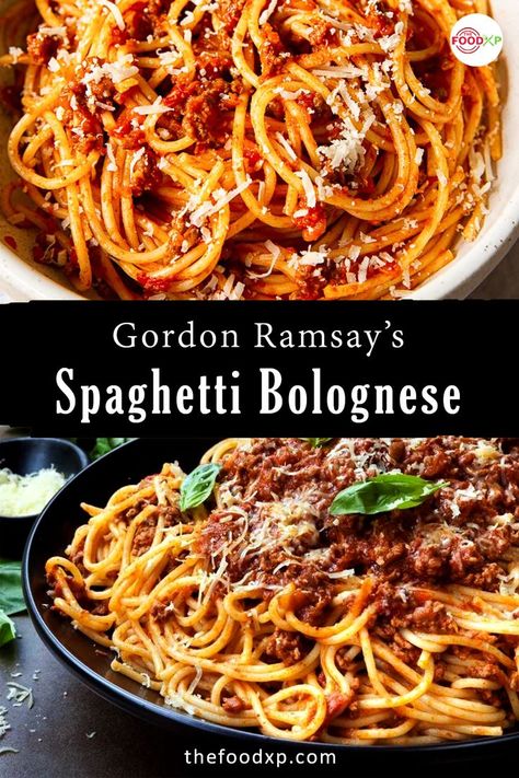 This Gordon Ramsay's Spaghetti Bolognese recipe is best if you're searching for a simple homemade pasta recipe. It will surely become your family's favorite weekend dinner recipe. Check it out on the THEFOODXP official website. #gordonramsayspaghettibolognese #gordonramsayspaghettibologneserecipe #gordonramsayrecipes #spaghettibolognese #spaghettibolognsesrecipes Chicken Pasta Crockpot Recipes, Simple Homemade Pasta, Best Bolognese Recipe, Gordon Ramsay Dishes, Pasta Bolognese Recipe, Gordon Ramsey Recipes, Celebrity Chef Recipes, Chicken Pasta Casserole, Spaghetti Bolognese Recipe