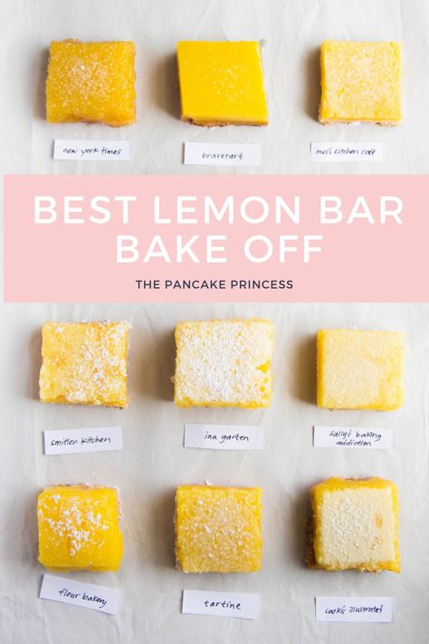 We tried nine of the most popular lemon bar recipes on the internet to find the best! Which one's your favorite? #lemon #lemonbars