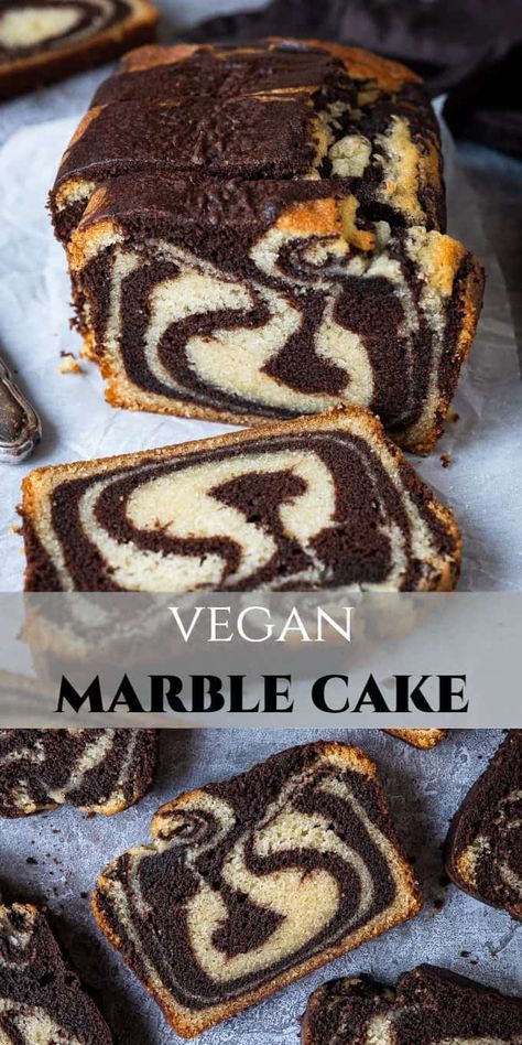 Modern Vegan Recipes, Vegan Baked Meals, Vegan Marble Cake Recipe, Amazing Vegan Desserts, Vegan Chocolate Pound Cake, Small Vegan Cake, Eggless Marble Cake Recipes, Vegan Snack Cake, Vegan Recipes Cake