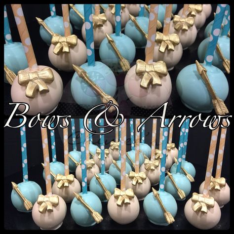 Bows and Arrows Cake pops Baby shower cake pops Bow And Arrow Gender Reveal Party Ideas, Bow And Arrow Gender Reveal, Arrow Gender Reveal, Baby Shower Food Easy, Fall Cake Pops, Baby Reveal Cakes, Pops Cake, Bows And Arrows, Fall Cake