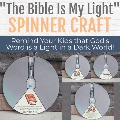 "The Bible is My Light" Spinner - Kids Bible Teacher Jesus Is The Light Crafts For Kids, Jesus Light Of The World Craft Kids, You Are The Light Of The World Craft, Light Of The World Craft, Vacation Bible School Craft Ideas, Spinner Craft, Awana Sparks, Stellar Vbs, Vacation Bible School Craft