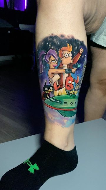 Futurama Tattoo, Cartoon Legs, Cartoon Tattoo Ideas, Animated Shows, Character Tattoos, Texas Tattoos, Cartoon Tattoo, Wicked Tattoos, Leg Sleeve