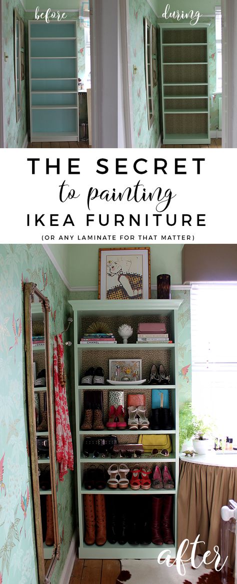 The Secret to Painting IKEA Furniture - Swoon Worthy Ikea Furniture Makeover, Billy Ikea, Painting Ikea Furniture, Ikea Bookcase, Hacks Ikea, Laminate Furniture, Ikea Billy, Diy Ikea, Plywood Furniture