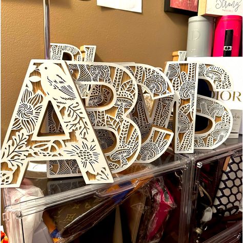 These Cute Decorative Letters Can Be Used For Wall Art For Your Stands To Signify, Who You Are Using Initials Of Your Name. Decorating Letters For Wall Initials, Decorate Wooden Letters, Wood Sorority Letters, Zentangle Wooden Letters, Names In Wood Letters Wall Art, Murakami Flower, Japanese Bird, Vintage Hummel, Lighthouse Painting