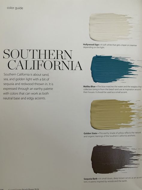 California Paint Colors, California Casual Color Scheme, Malibu Color Palette, Southern California Color Palette, California Colour Palette, Los Angeles Color Palette, California Coastal Color Palette, California Casual Color Palette, Southern Color Palette