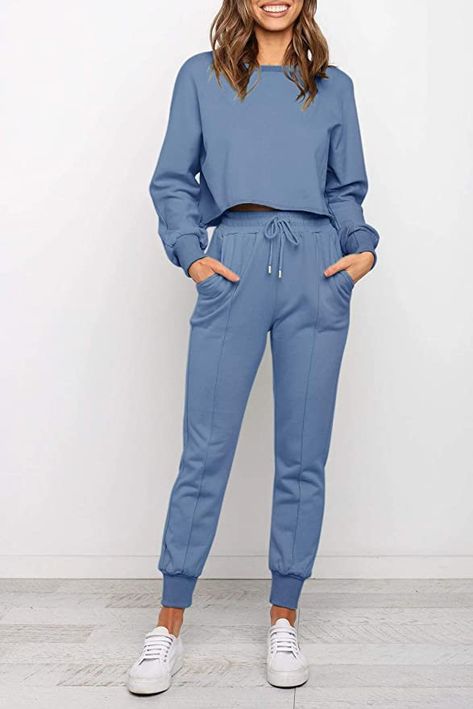 Best Loungewear Sets, Crop Top And Sweatpants, Crop Top And Pants, Amazon Clothes, Sweatpants Set, Loungewear Sets, Sleepwear & Loungewear, Loungewear Set, Crop Pants