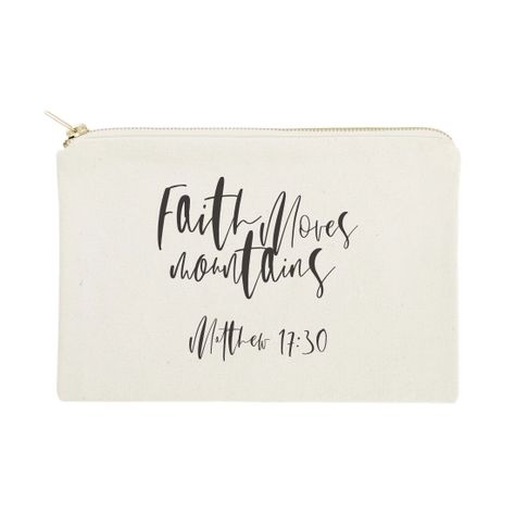 Faith Moves Mountains Makeup Bags and Travel Pouch | Faire.com Fear No Evil, Faith Moves Mountains, Canvas Cosmetic Bag, Busy Bags, No Evil, Let Your Light Shine, Trendy Makeup, Tote Bag Purse, Makeup Bags